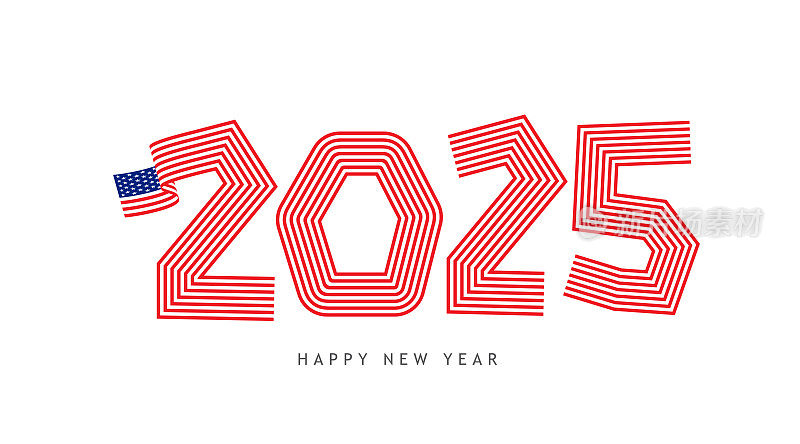 2025. 新年快乐。抽象数字矢量插图。美国的概念。节日设计为贺卡，请柬，日历等矢量股票插图
